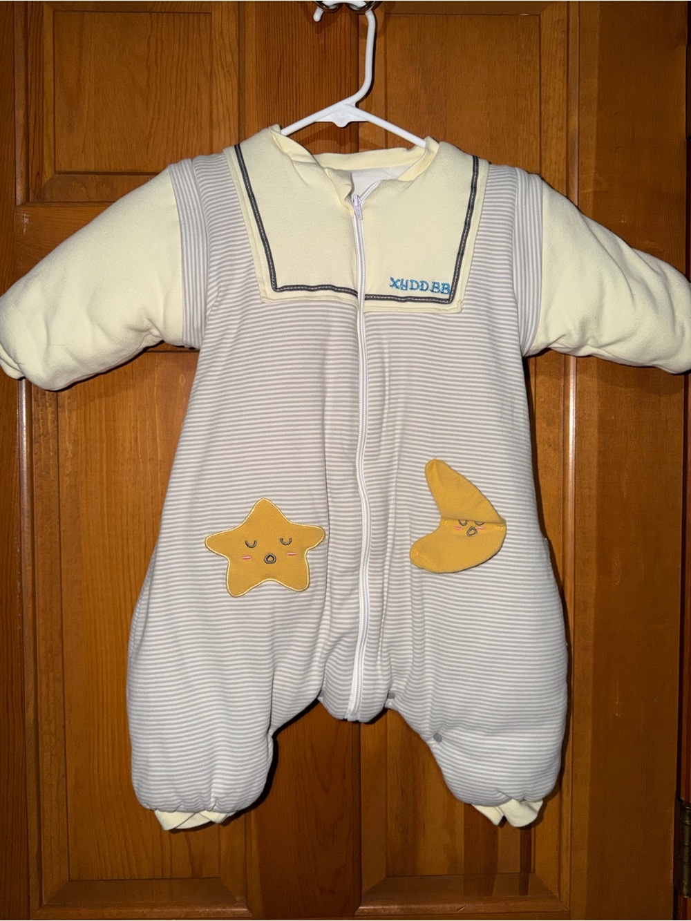 Yellow & Cream Baby One-Piece Sleeper with Star and Moon Patches sleep sack 6-9M